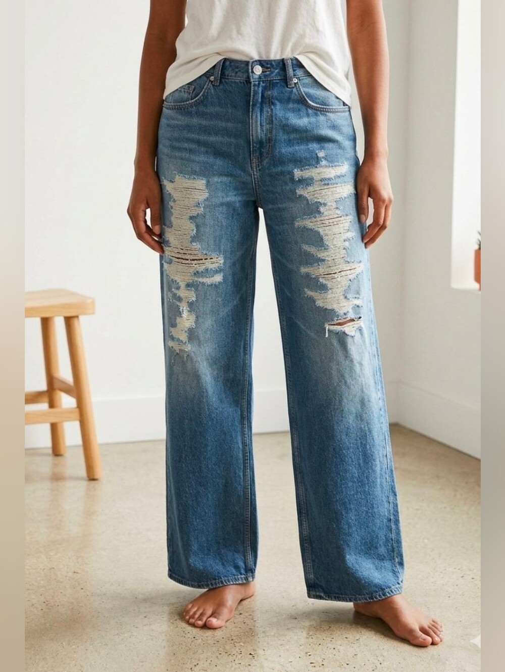 Pilcro Anthropologie The Joey High Rise Relaxed Distressed Wide Leg Jeans 30T